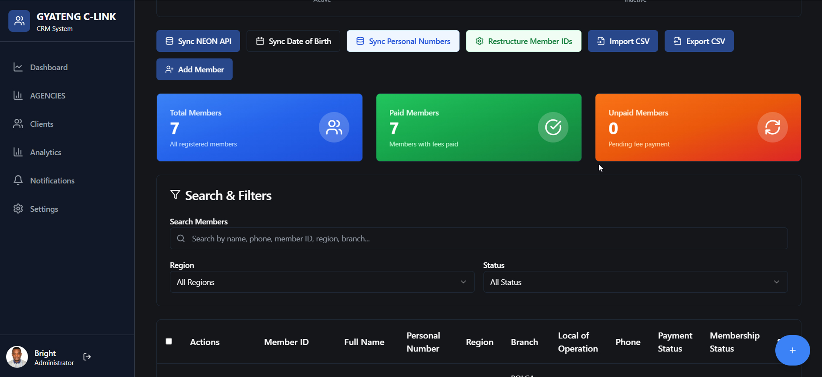 CRM System - GC Link Screen Alternative View